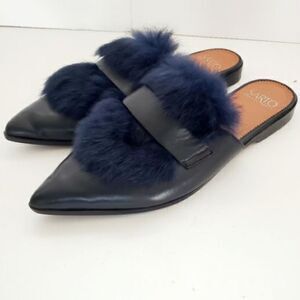 Franco Sarto Black and Blue Fur and Leather Mules - Size 8.5 LIKE NEW